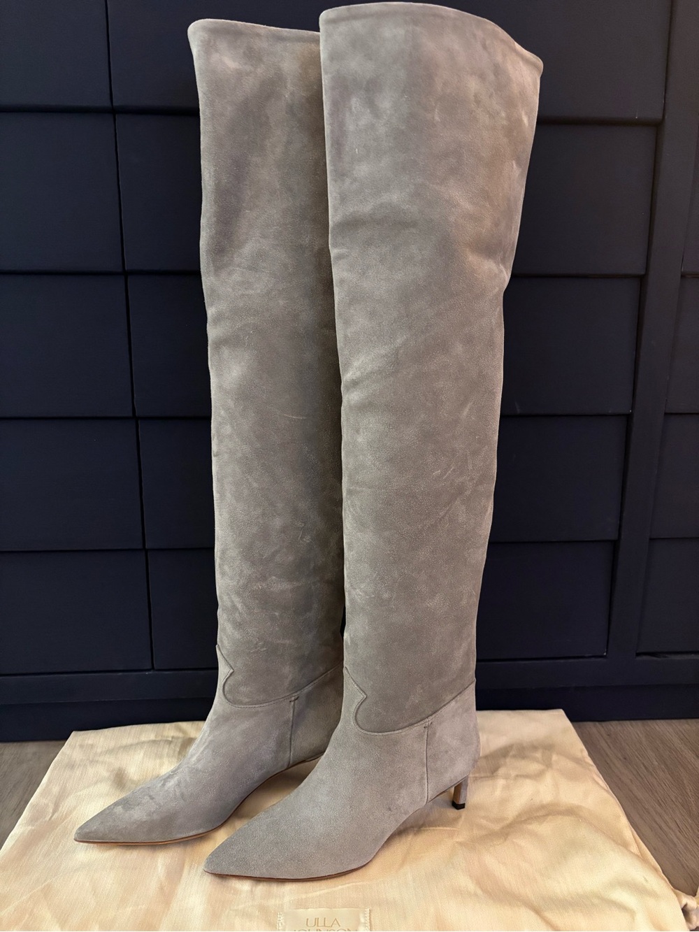 Ulla Johnson Gray Suede Over-the-Knee Boots Kitten Heel Size 37 NWOT